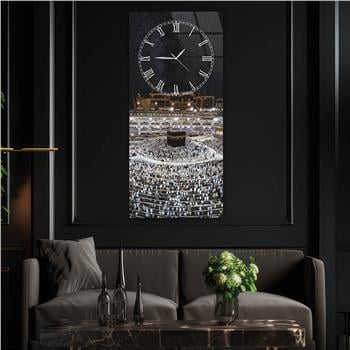 Vertical Religious Themed Glass Wall Art with Clock at the Top  023