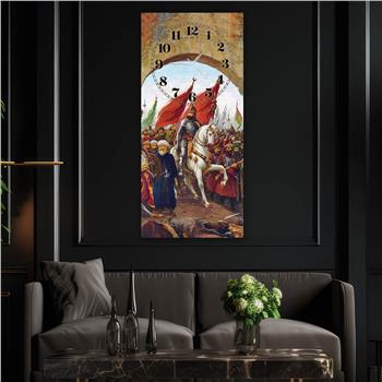 Vertical National Themed Glass Wall Art with Clock at the Top 042