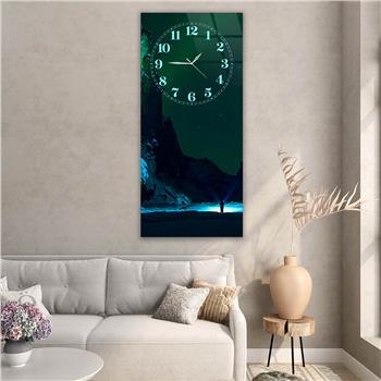 Dikey Üstten Saatli Sanat Temalı Cam Tablo 019
