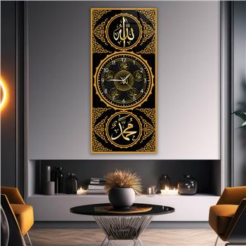 Vertical Religious Themed Glass Wall Art with Clock at the Center 017