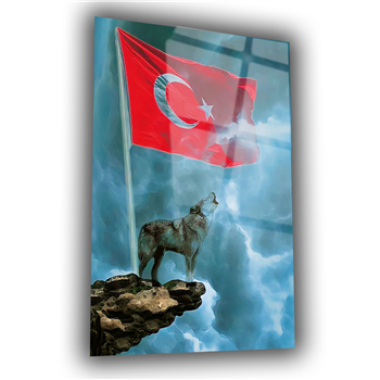 TÜRK BAYRAĞI VE KURT GÖRSELLİ CAM TABLO 
