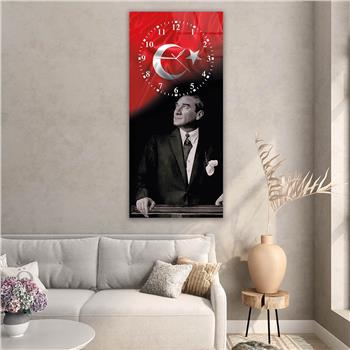Vertical National Themed Glass Wall Art with Clock at the Top 007