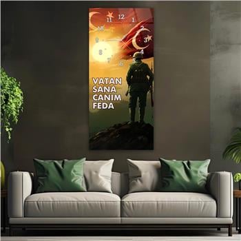 Vertical National Themed Glass Wall Art with Clock at the Top 048
