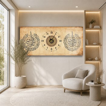 Horizontaal, in Het Midden Voorzien Van Een Klok, Religieus Thema Gehard Glasschilderij 074