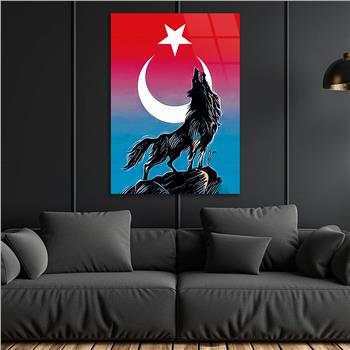 Turkish Flag and Wolf Tempered Glass Wall Art 