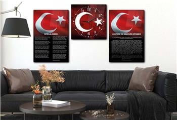 İSTİKLAL MARŞI GENÇLİĞE HİTABE BAYRAK GÖRSELLİ CAM TABLO CAM SAAT SETİ 