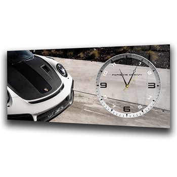 Kırmızı Porsche Saatli Cam Tablo