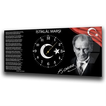 İstiklal Marşı ve Atatürk Saatli Cam Tablo