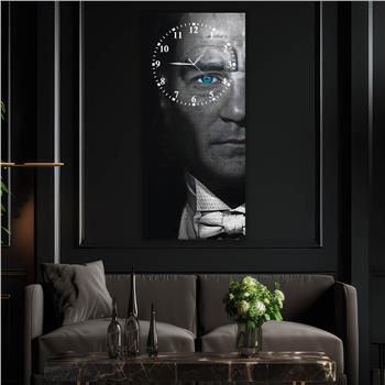 Vertical National Themed Glass Wall Art with Clock at the Top 011