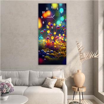 Vertical Art Themed Glass Wall Art with Clock at the Top 033