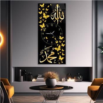 Vertical Religious Themed Glass Wall Art with Clock at the Center 011