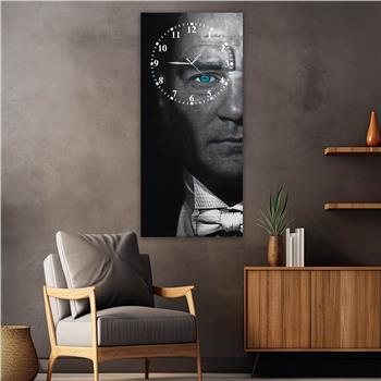 Vertical National Themed Glass Wall Art with Clock at the Top 011