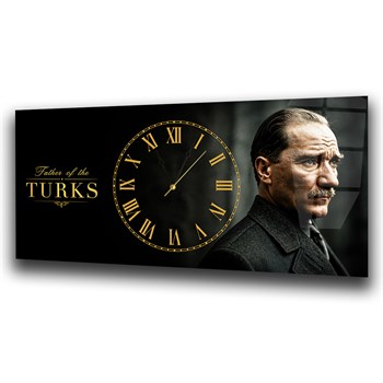 Yatay Saatli Ortadan Vatan Temalı Cam Tablo 171