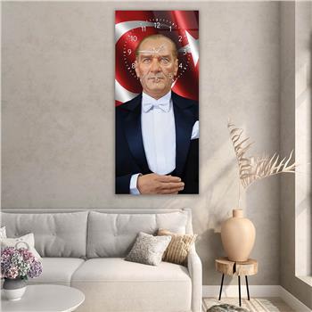 Vertical National Themed Glass Wall Art with Clock at the Top 005