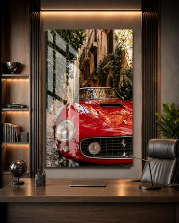 Kırmızı Klasik Ferrari Cam Tablo