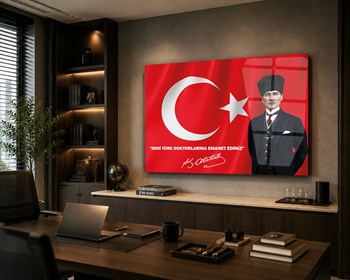 Mustafa Kemal Atatürk ve Türk Bayrağı Doktorlara Emanet Sözü Cam Tablo