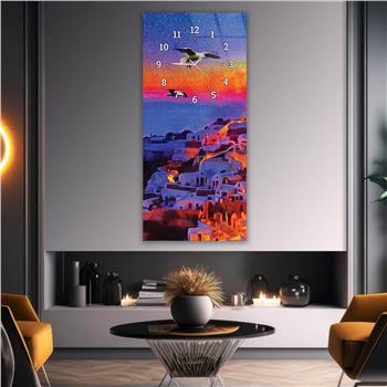 Vertical Art Themed Glass Wall Art with Clock at the Top 050
