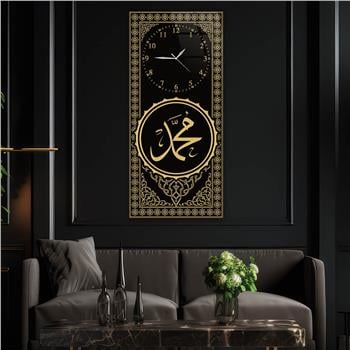 Vertical Religious Themed Glass Wall Art with Clock at the Top  011