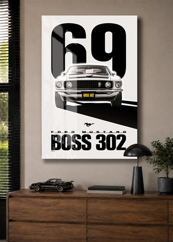 Beyaz 1969 Ford Mustang Boss 302 Cam Tablo