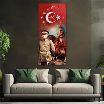Vertical National Themed Glass Wall Art with Clock at the Top 022