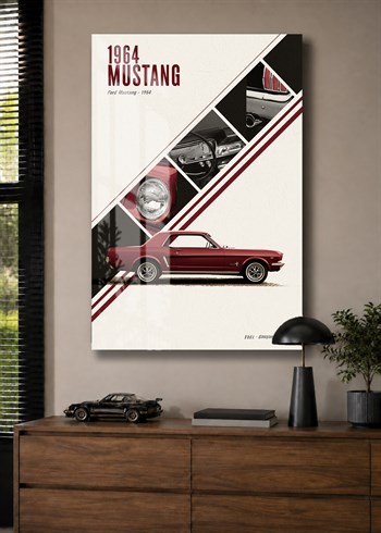 Kırmızı 1964 Ford Mustang Cam Tablo