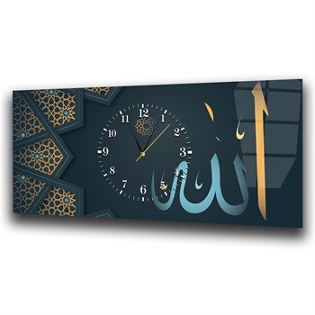 لوحة زجاجية أفقية ذات طابع ديني مع ساعة في الوسط 014
