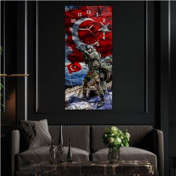 Vertical National Themed Glass Wall Art with Clock at the Top 037