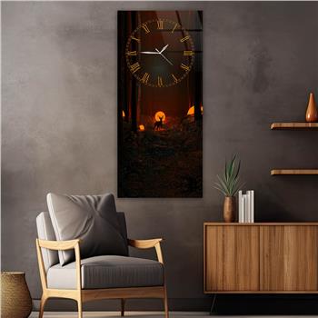 Dikey Üstten Saatli Sanat Temalı Cam Tablo 017