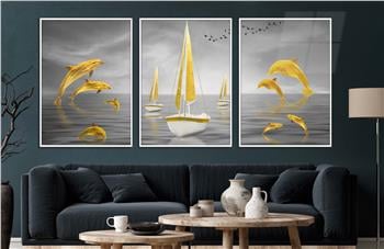 Alüminyum Çerçeveli Sanat Temalı 3lü Set CAM Tablo 0066