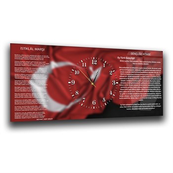 İstiklal ve İstikbal | İstiklal Marşı ve Gençliğe Hitabe Saatli Cam Tablo