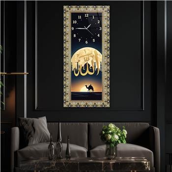 Vertical Religious Themed Glass Wall Art with Clock at the Top  041