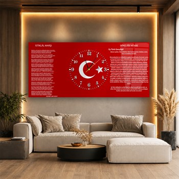 Milli Değerler | İstiklal Marşı ve Gençliğe Hitabe Saatli Cam Tablo
