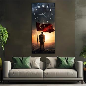 Vertical National Themed Glass Wall Art with Clock at the Top 047