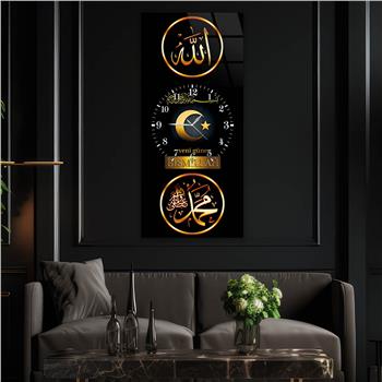 Vertical Religious Themed Glass Wall Art with Clock at the Center 006