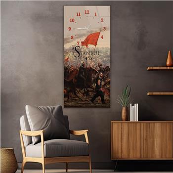 Vertical National Themed Glass Wall Art with Clock at the Top 032