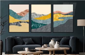 Alüminyum Çerçeveli Sanat Temalı 3lü Set CAM Tablo 0025