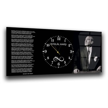 Mustafa Kemal Atatürk , İstiklal Marşı ve 1881-1938 Yazılı Saatli  Vatan Temalı Cam Tablo 045