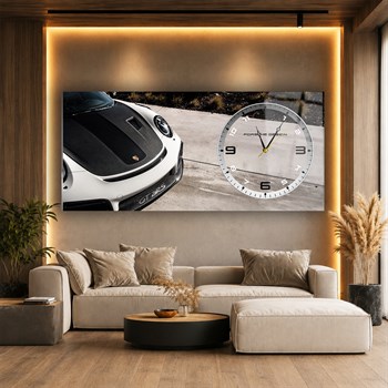 Kırmızı Porsche Saatli Cam Tablo