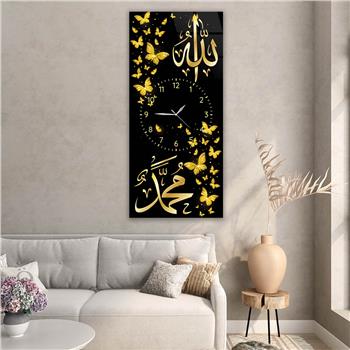 Vertical Religious Themed Glass Wall Art with Clock at the Center 011