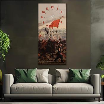 Vertical National Themed Glass Wall Art with Clock at the Top 032