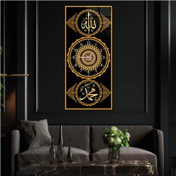 Vertical Religious Themed Glass Wall Art with Clock at the Center 015