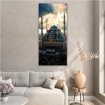 Vertical Religious Themed Glass Wall Art with Clock at the Top  020