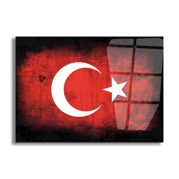 Dalgalı Türk Bayrağı Cam Tablo