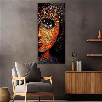 Vertical Art Themed Glass Wall Art with Clock at the Top 012