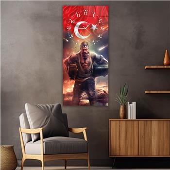 Vertical National Themed Glass Wall Art with Clock at the Top 001