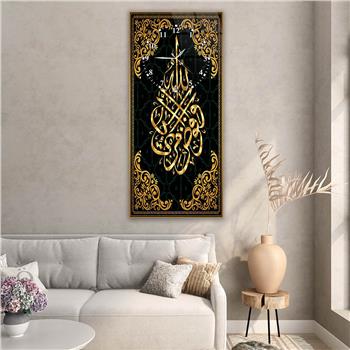 Vertical Religious Themed Glass Wall Art with Clock at the Top  025