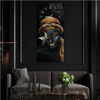 Vertical Art Themed Glass Wall Art with Clock at the Top 035