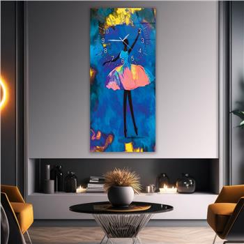 Vertical Art Themed Glass Wall Art with Clock at the Top 062