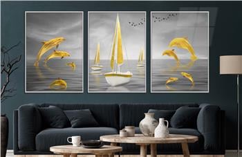 Alüminyum Çerçeveli Sanat Temalı 3lü Set CAM Tablo 0066