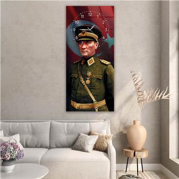 Vertical National Themed Glass Wall Art with Clock at the Top 003